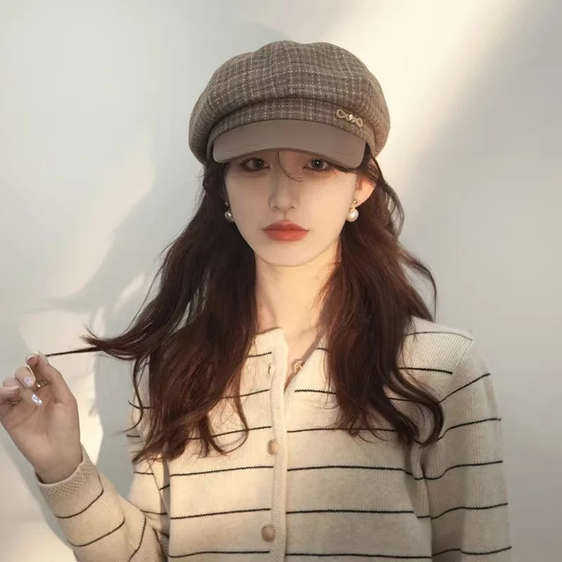 Sombreros octogonales a cuadros para mujeres y hombres Boina cálida de invierno Newsboy gorros femeninos gorra testing