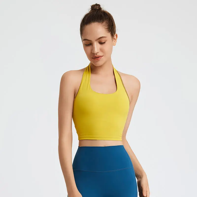 Sports Lingerie Women's Fitness Hang Neck Double Cross Back Support Vest-style Bodysuit Yoga Bra Top