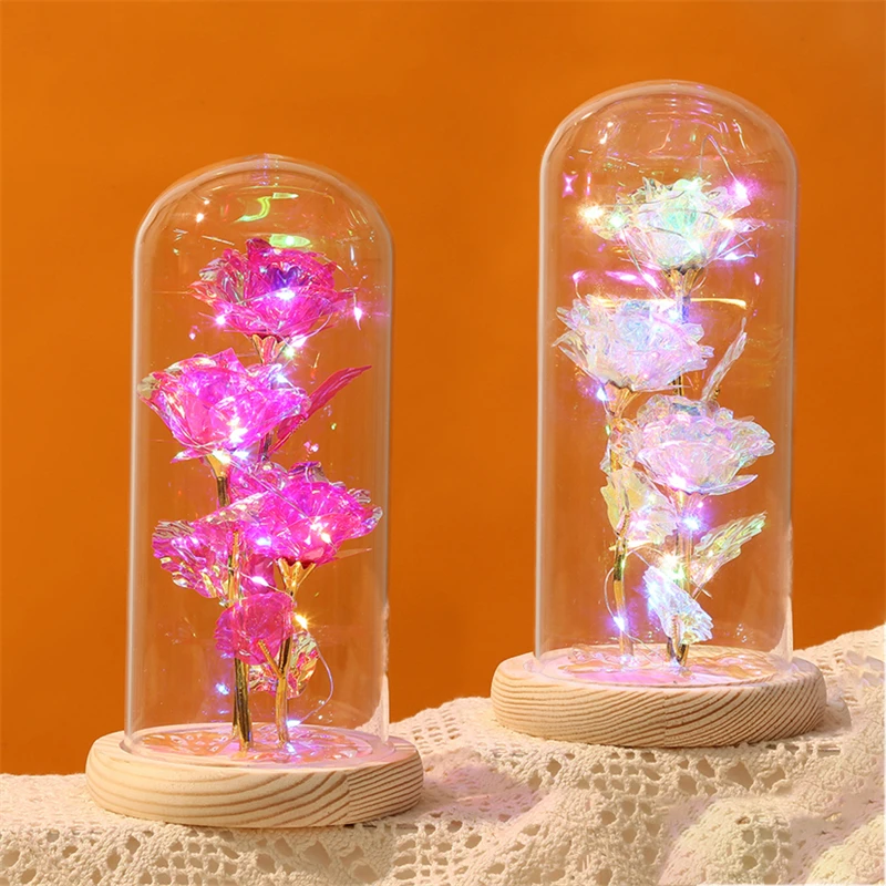

Hot LED Enchanted Galaxy Rose Eternal Lights In Dome Cover Christmas Wedding Decoration Valentine's Day Gift To Lover Party Deco