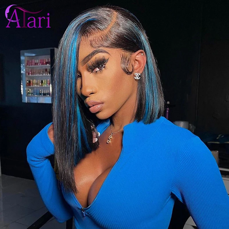 

13x6 13x4 Lace Frontal Wig Highlight Blue Straight Bob Wig 5x5 6x6 Lace Closure Short Bob Human Hair Wigs Pre Plucked for Women