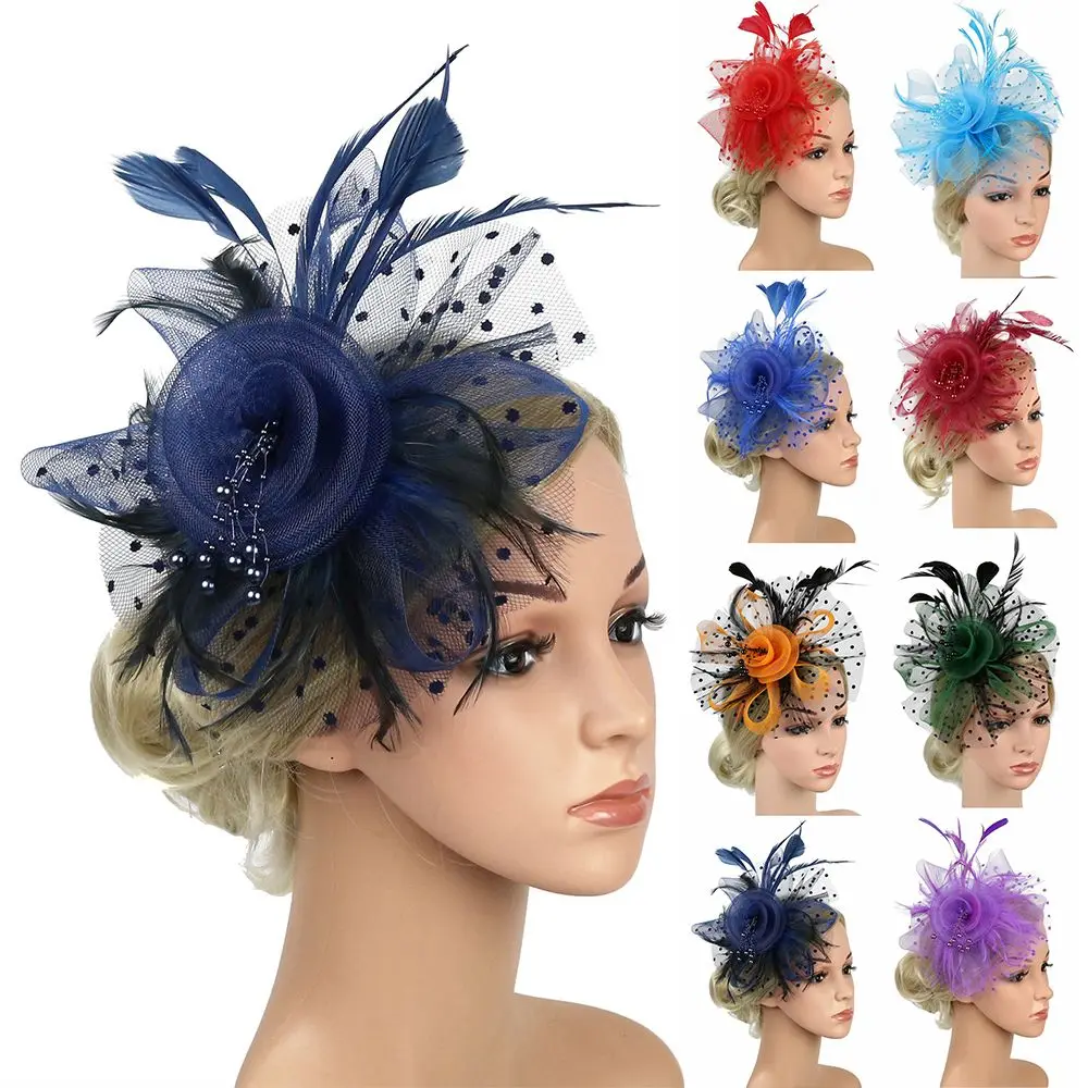

Girls Hair Fascinators Cocktail Mesh Flower Feathers Hair Clip Alice Headband Clip Tea Party Headband Fascinator Hat
