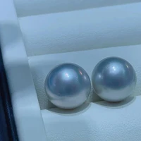 huge pair of 13 14mm perfect round australian south sea genuine gray loose pearl undrill jewelry gemstones
