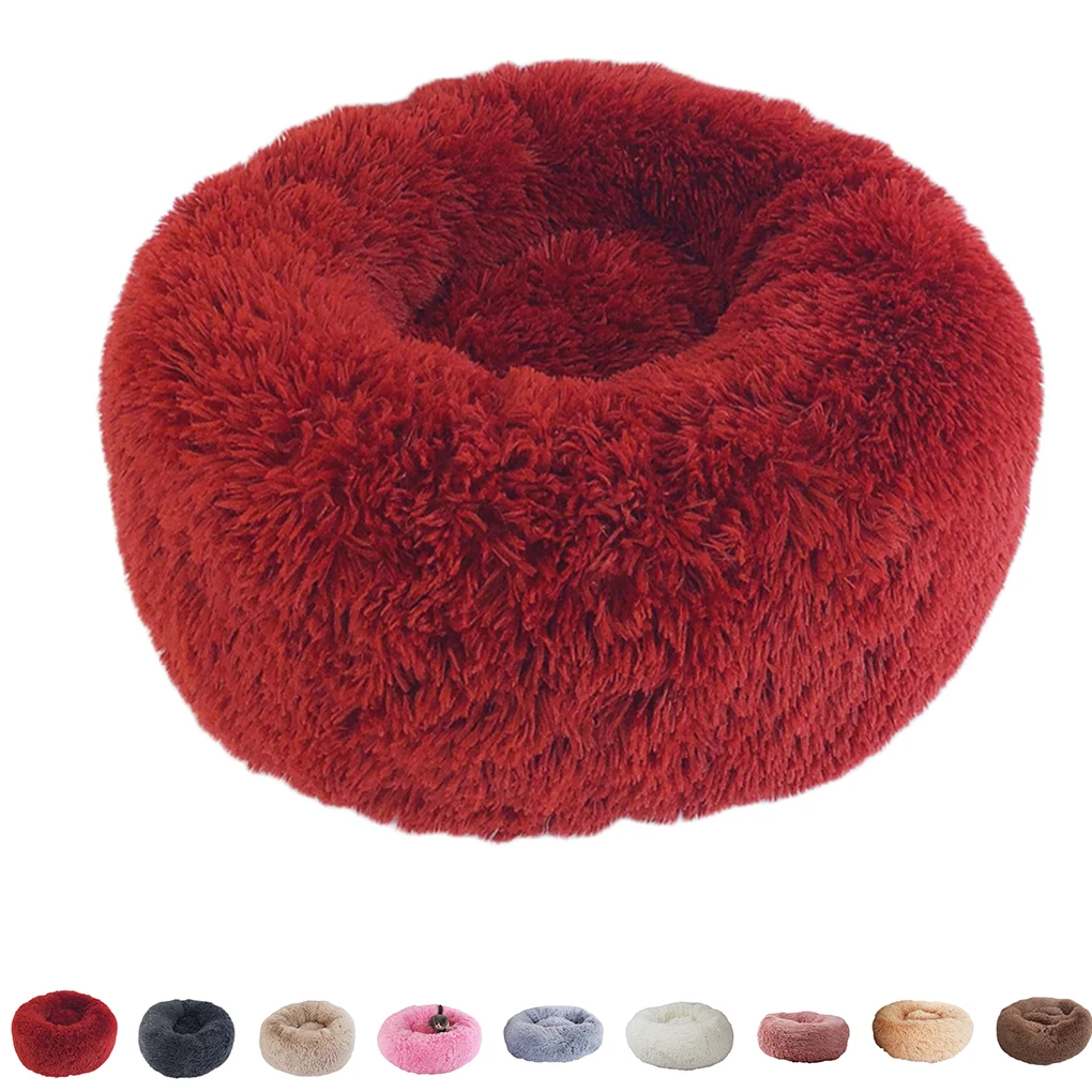 

1pc Super Soft Pet Bed Kennel Dog Round Cat Winter Warm Sleeping Bag Long Plush Puppy Cushion Mat Portable Cat Supplies 50cm