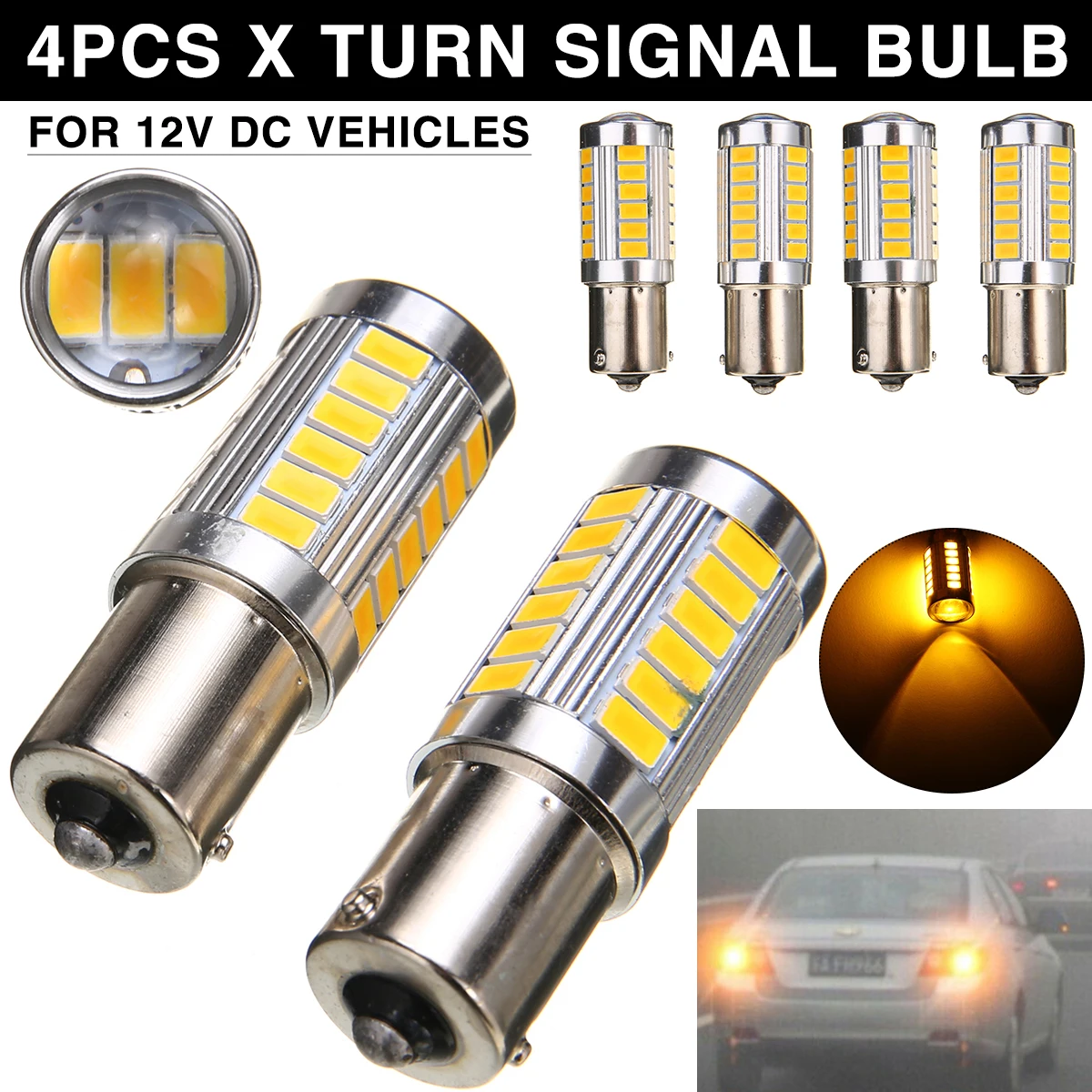 

Новое поступление 4 шт. 12 В 33SMD 581 BAU15S PY21W лампа указателя поворота высокая яркость желтая задняя лампа индикатора