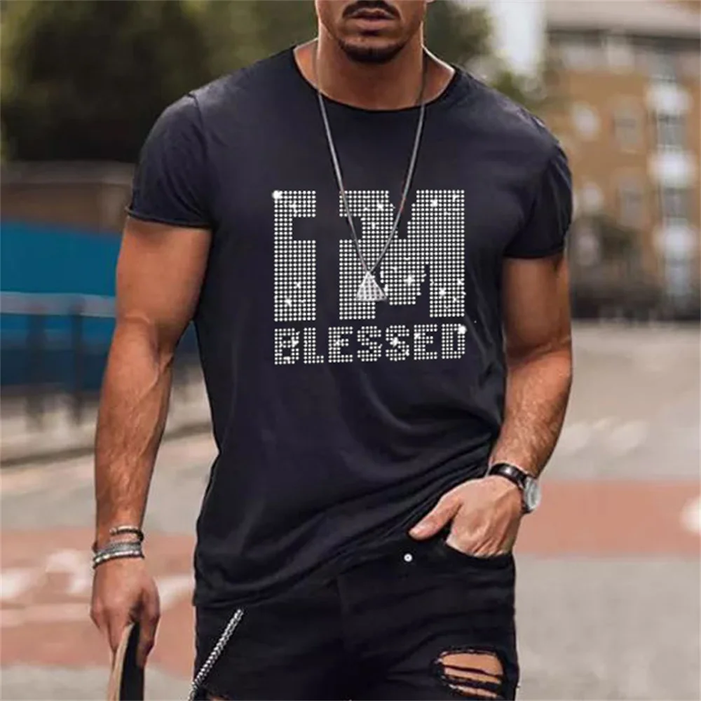 

New Mens Quality Oversized Fashion Summer y2k Tee Tops Crown Rhinestone Designer Short Sleeve Street Casual O-Neck Club t-shirts