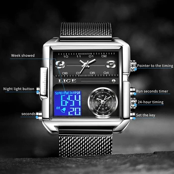 Digital Luxury Waterproof Square Watch Men Quartz 3