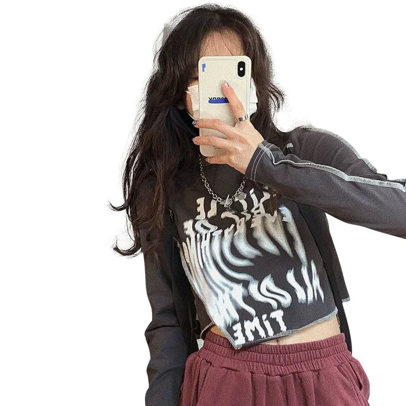 YUQI Y2K футболки с графическим рисунком Женская Корейская сексуальная тонкая