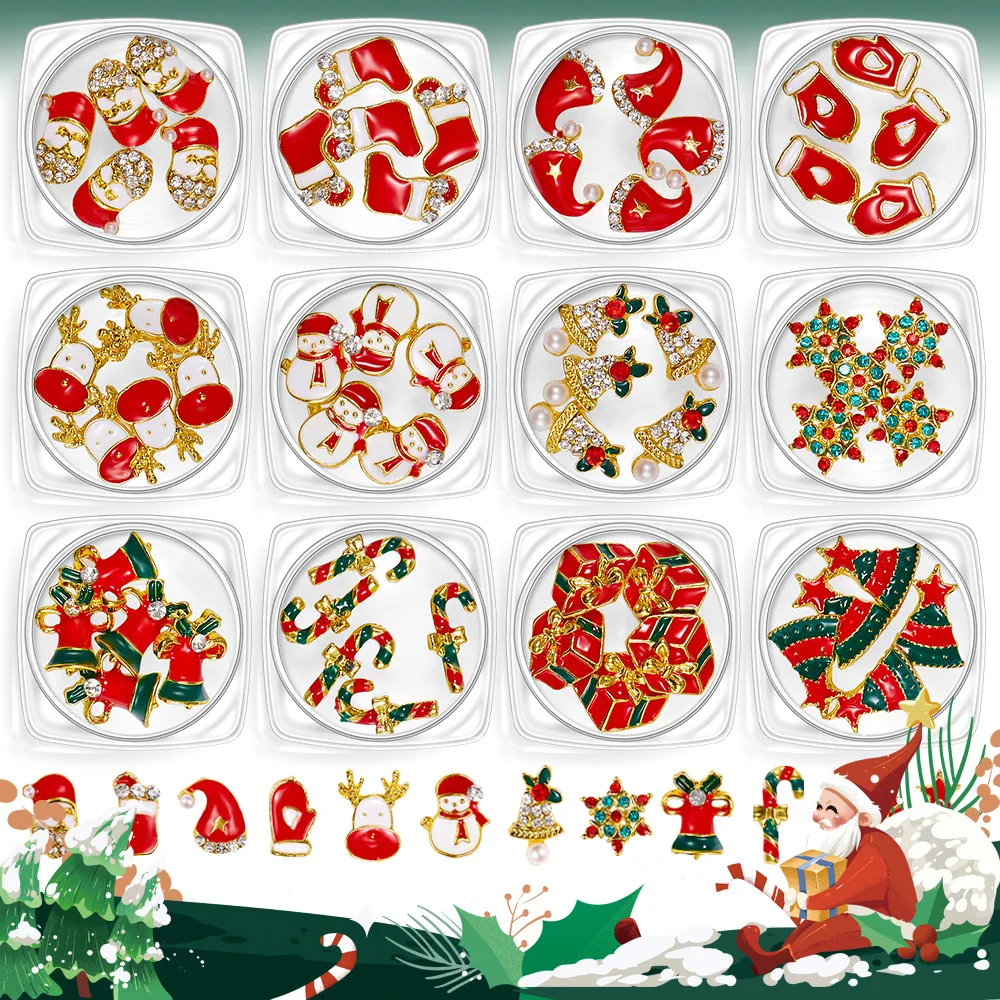 

5PCS 3D Alloy Kawaii Christmas Series Nail Art Charms Glitter Luxury Zircon Rhinestone Nail Decoration Accessories DIY Wholesale