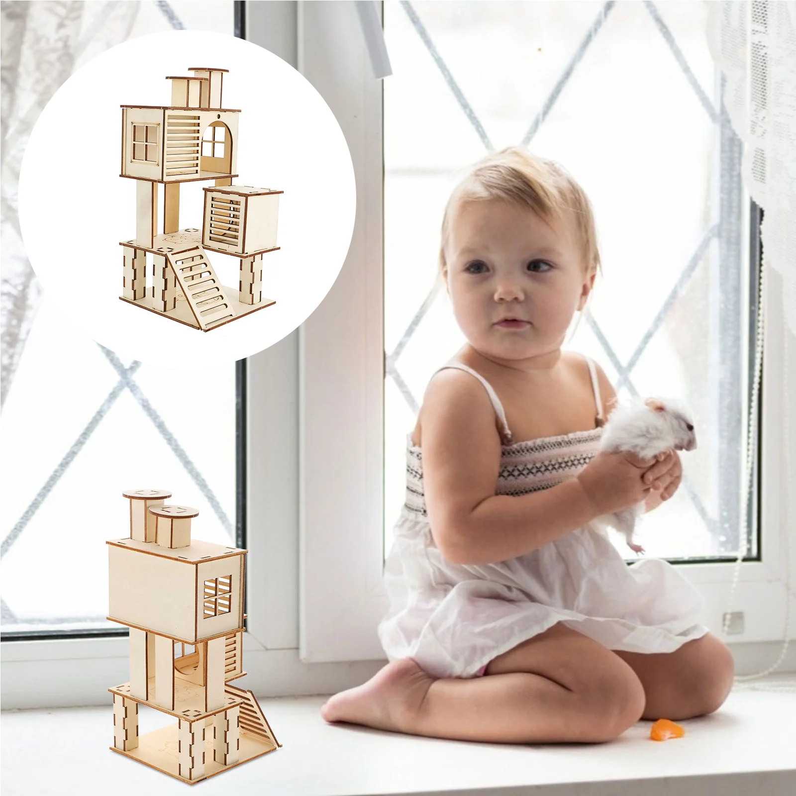 

Hamster Wooden Cage Platformhouse Animal Wood Chinchilla Ladder Hideout Accessories Squirrel Playground Toys Home Playhouse