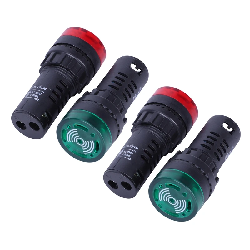 

4 Pcs Red Green LED Buzzer Beep Indicator Light 22Mm AC 220V AD16-22SM