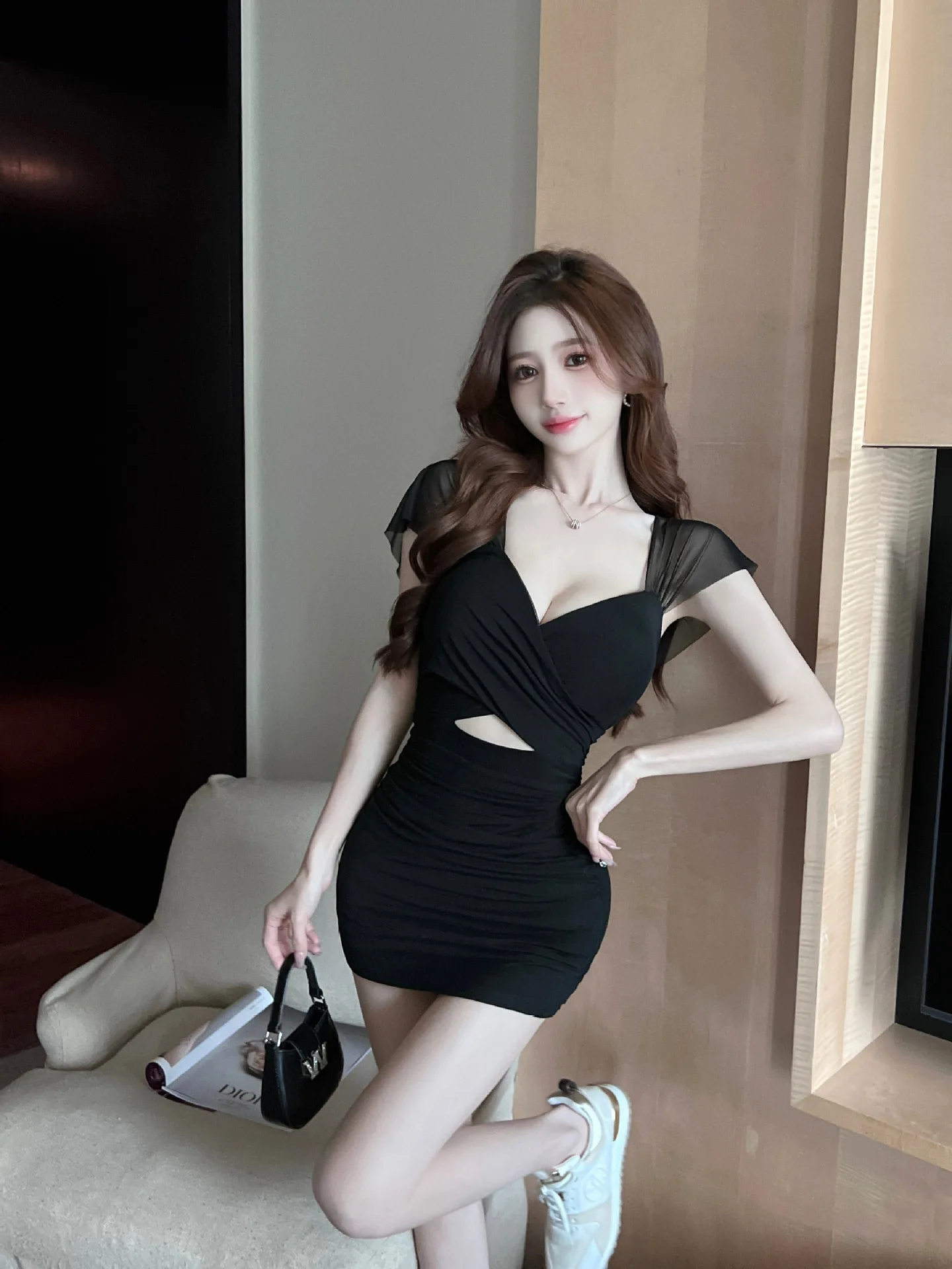 2469 женское пикантное Сетчатое плиссированное платье с коротким рукавом