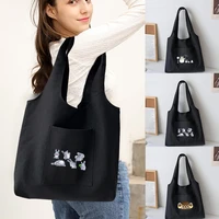 trendy shopping bags foldable ladies canvas shoulder bags cartoon printed student shopper bags travel totes work handbag