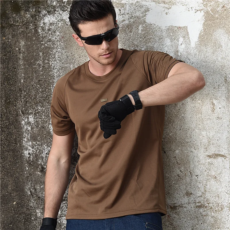 

Round Neck Quick-Drying Tshirt Mens Short Sleeve Loose Summer Outdoor Tactics Tops Multi-Functional Military Fan Stretch T-shirt
