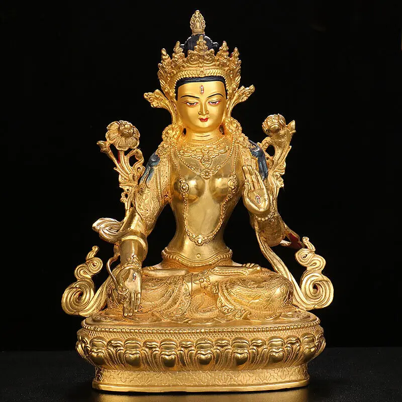 

Статуя Будды из позолоченной бронзы с ручной росписью, 12 дюймов, Тара-белые семь глаз, Бодхисаттва