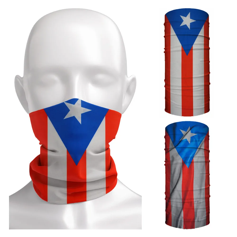 USA Puerto Rico Flag Bandana Summer Outdoor Headband Breathable Cycling Face Mask Multifunction UV Protective Scarf Balaclava