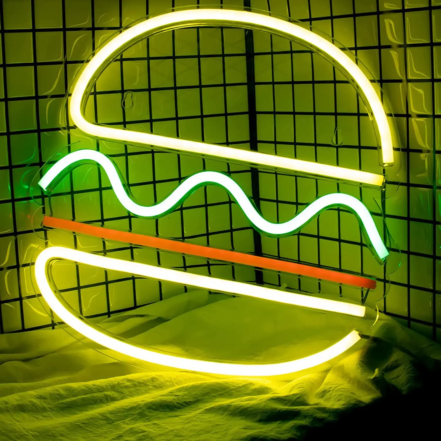 

Neon Sign Hamburger Shaped Open Wall Hanging LED Neon Lighting Lamps USB Switch Party Restaurant Shop Kawaii Room Decor