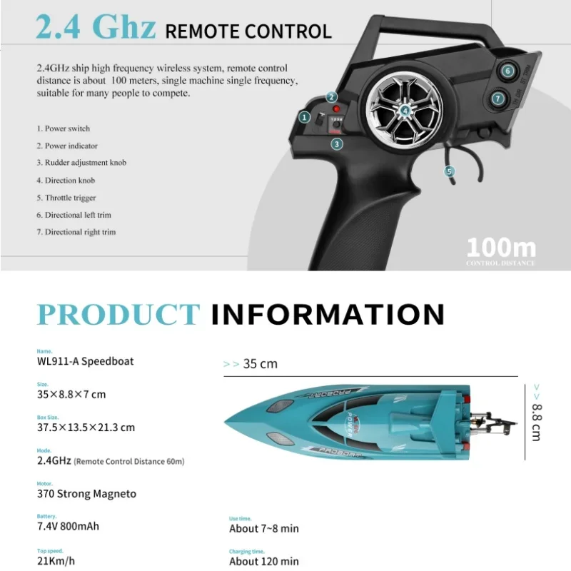 Радиоуправляемый скоростной катер 2 4G Wltoys Wl911-A высокоскоростной двигатель