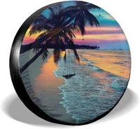 tamizht beaches sunsset print spare tire cover wheel cover waterproof universal fit for jeep trailer rv suv camper 16 inch