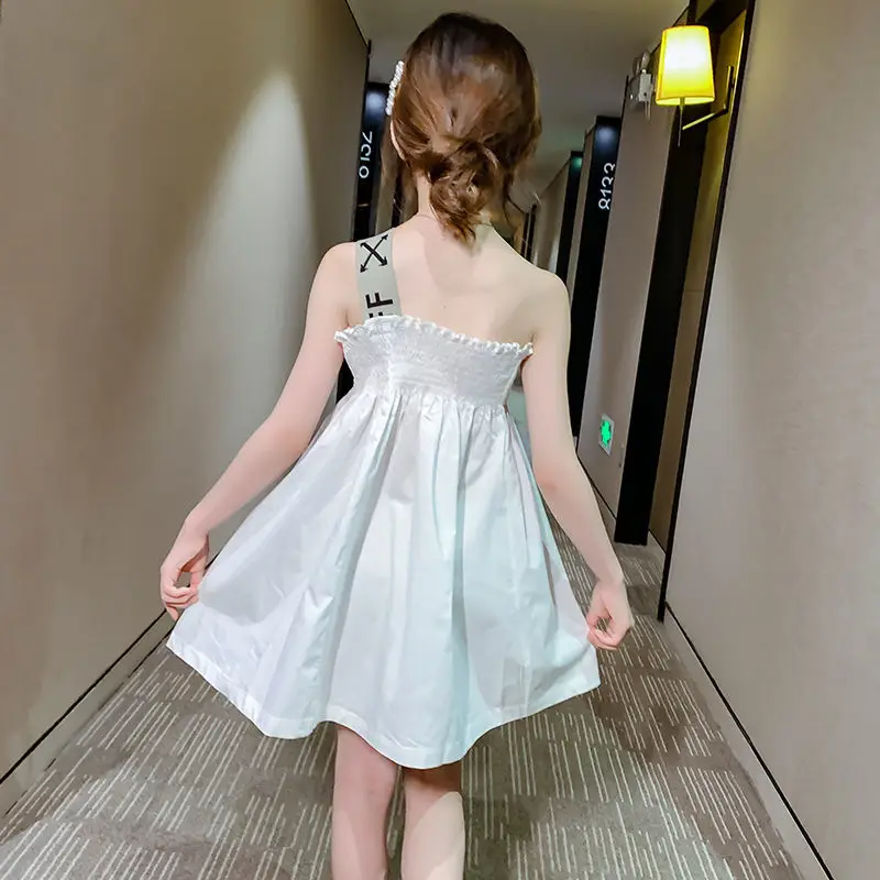 Summer Kids Dress for Girls Avant-garde Design Children's Online Celebrity Girl Strapless Tube Top Suspender Novel |