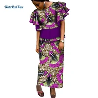 african ankara clothes ruffles sleeve top and skirt sets for women bazin riche dashiki 2 piece skirt set african clothing wy3741