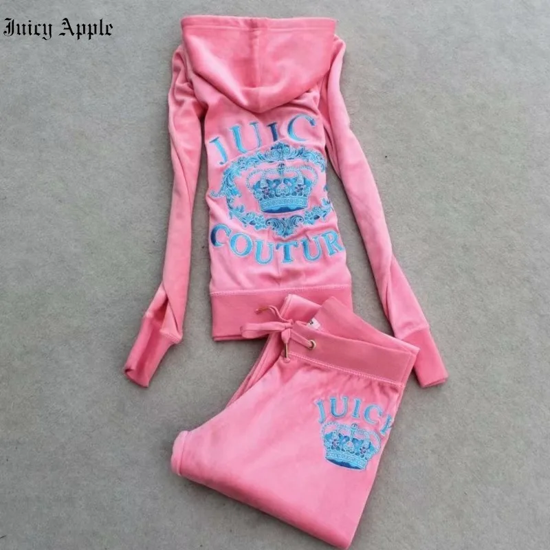Juicy Apple Tracksuit Women Letter Embroidery Hoodies Sweatpants Autumn Fashion Casual Loose Suit 2 Pcs Running Fitness Clothing