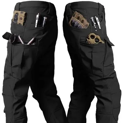 Брюки-карго мужские зимние, тактические штаны в стиле милитари, с принтом «Акула кожа», с мягкой ракушкой, уличные Непродуваемые водонепроницаемые боевые штаны со множеством карманов