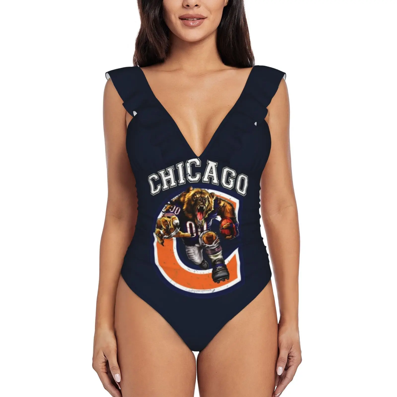 

Пикантный Цельный купальник Chicago Football, женский купальник с оборками, Женский монокини с принтом, женская пляжная одежда, футбол Чикаго