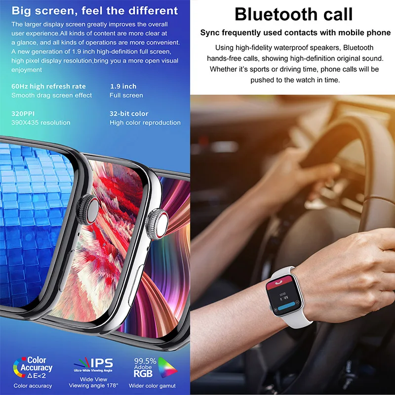 Умные часы DT NO.1 7 с вызовом по Bluetooth Экран 1 9 дюйма IPS 11 пользовательских
