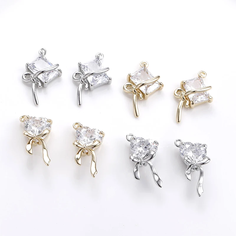 

2 pieces copper plated 14K Gold Square love Bow Pendant DIY jewelry earrings bracelets hair accessories materials