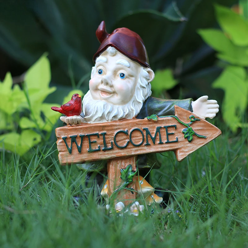 

Miniature Dwarf Statue Welcome Gnome Elf Figurine for Fairy Garden Elf Figure Resin Micro Landscape Outdoor Ornament Home Decor