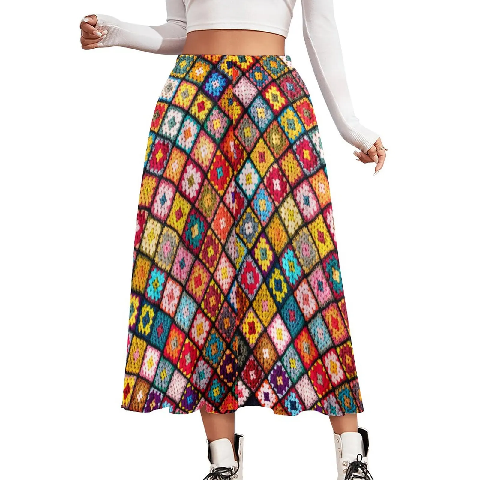 

Vintage Patchwork Skirt Boho Hippie Print Kawaii Long Skirts Summer Harajuku Elastic Waist Chiffon Print Oversized A-line Skirt