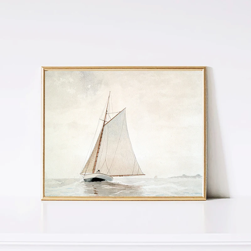 Винтажные акварельные пляжные пейзажи постеры и принты с лодкой печать на холсте