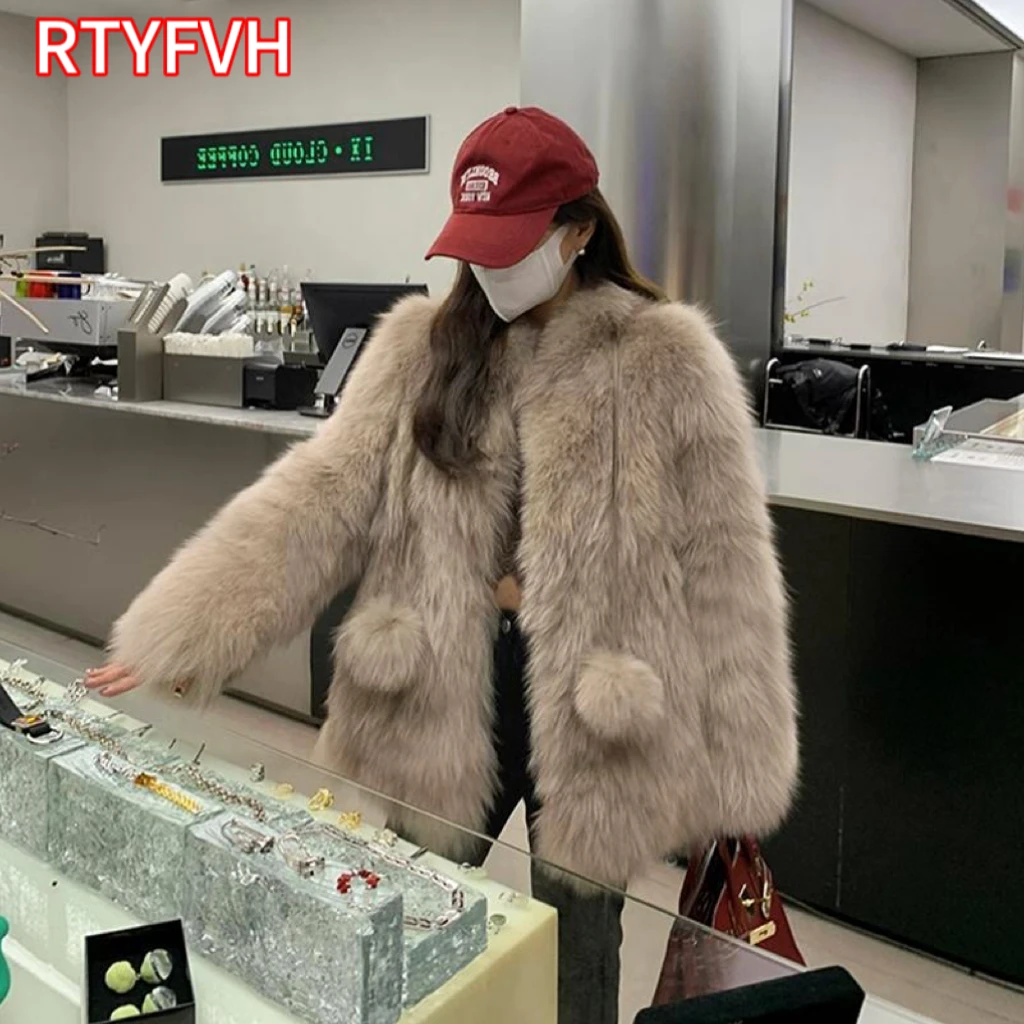 Winter Fur Coat Women Imitation Fox Hair Korean Version of The New Faux Fur Coat Stand-up Collar Fox Fur Long Fur Collar Jackets