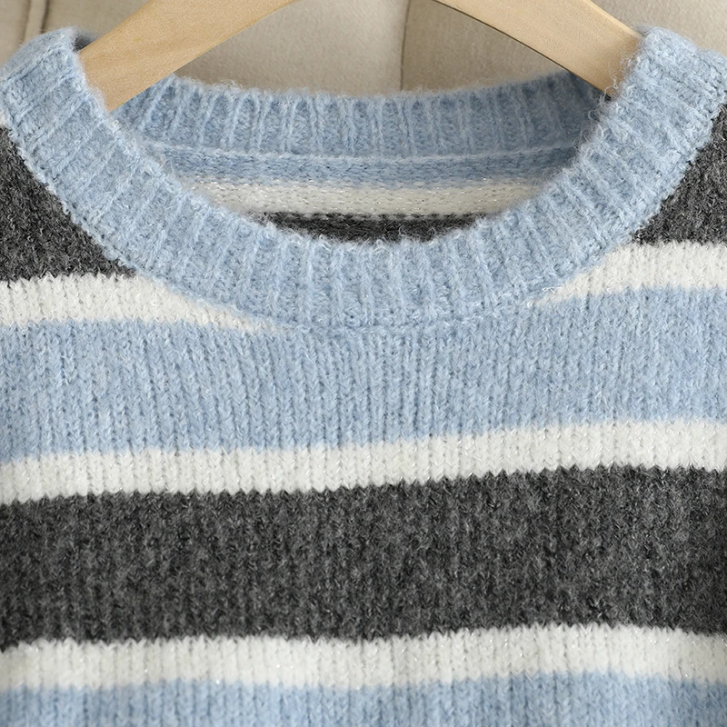 Yi + флисовый шерстяной свитер в полоску для женщин 2024 зимний пригородный с