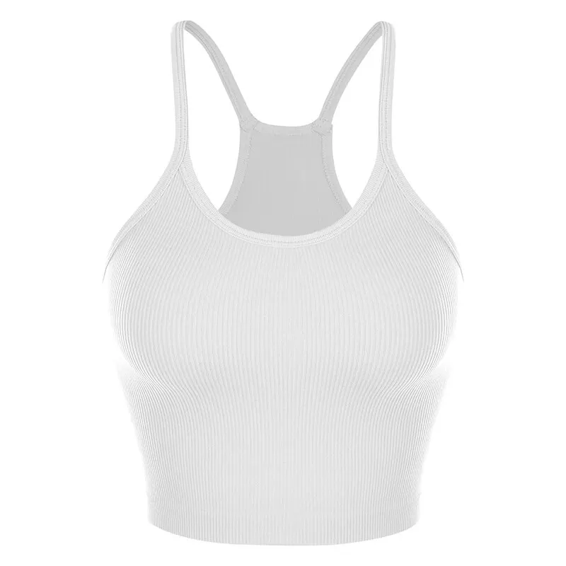 

Seamless Camisole Women Yoga Vest Gym Sports Crop Tops Rib Knit Running Tank Top Female Bra Without Brassiere Pad