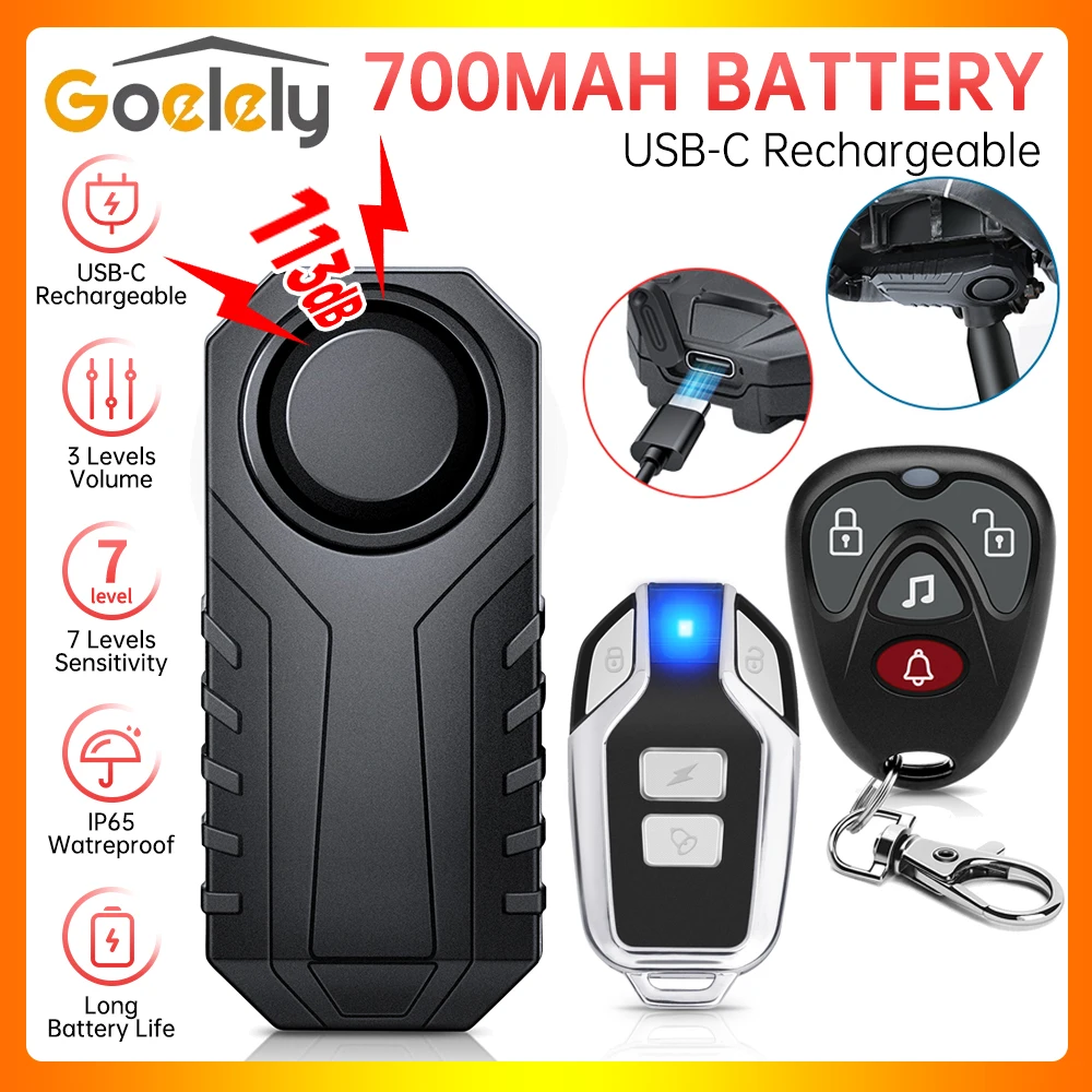 Goelely велосипедная сигнализация 113 дБ перезаряжаемый водонепроницаемый