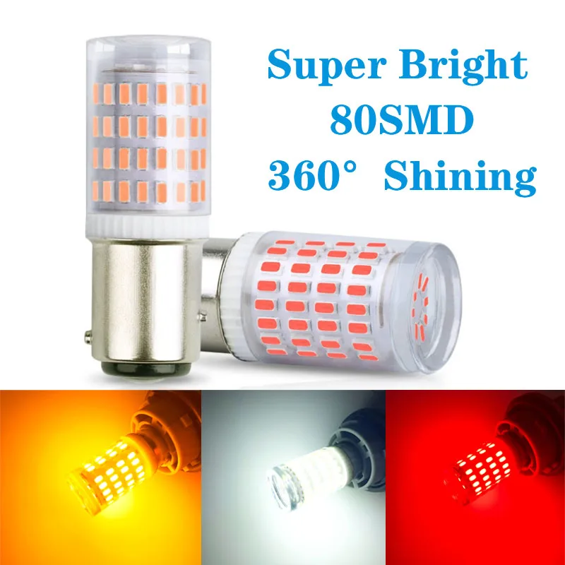 

2Pcs Super Bright 3014 80smd Turn Signal Light 1156 BA15S P21W 1157 BAY15D P21/5W LED Bulbs Car Styling Canbus Auto Brake Lamp