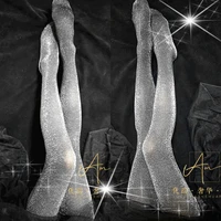 2022 shiny glitter silver silk tights stockings high waist stretch sexy pantyhose women tights
