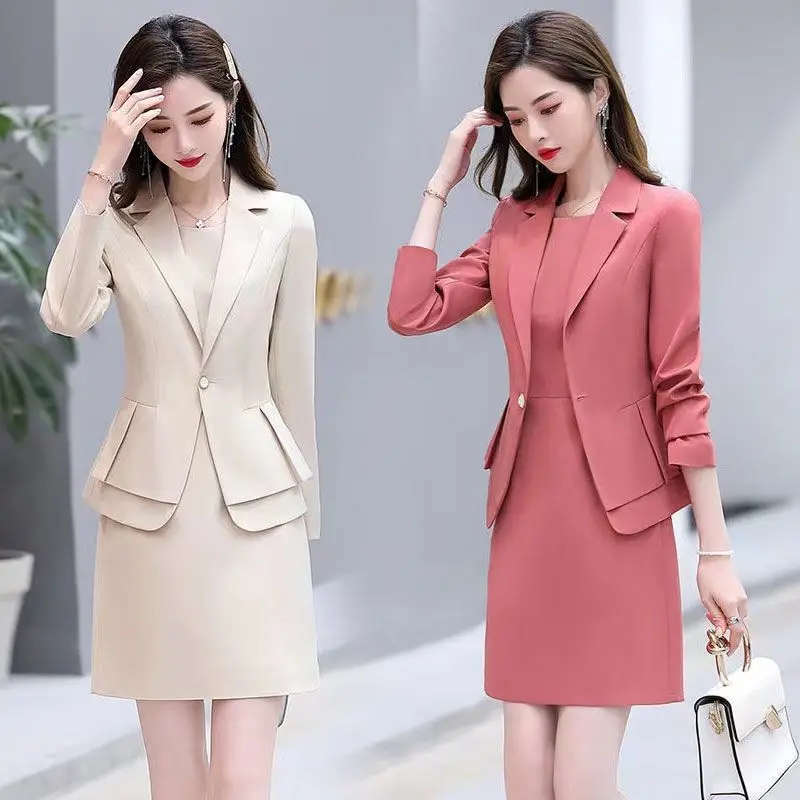 

Новинка 2021, женский костюм из двух предметов, модный профессиональный костюм, корейский элегантный пиджак, Блейзер, юбка миди