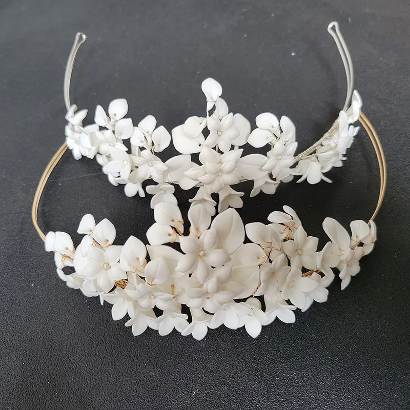 

SLBRIDAL Handmade Ins Style Luxury Rhinestone Crystal Porcelain Flower Bridal Tiara Wedding Bridesmaids Crown Women Hair Jewelry