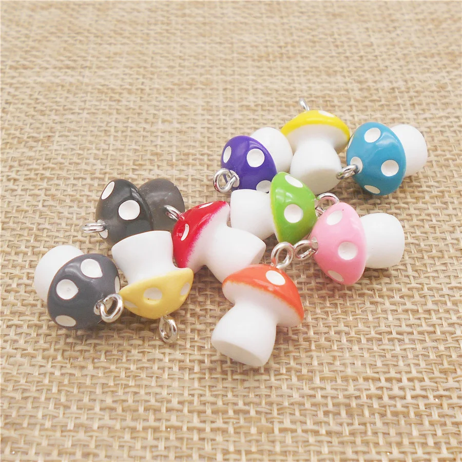 

20PCS Cute Resin Colorful Mushroom Charms Pendant Beads Random Color Necklace Bracelet Handmade Jewelry Findings Accessory