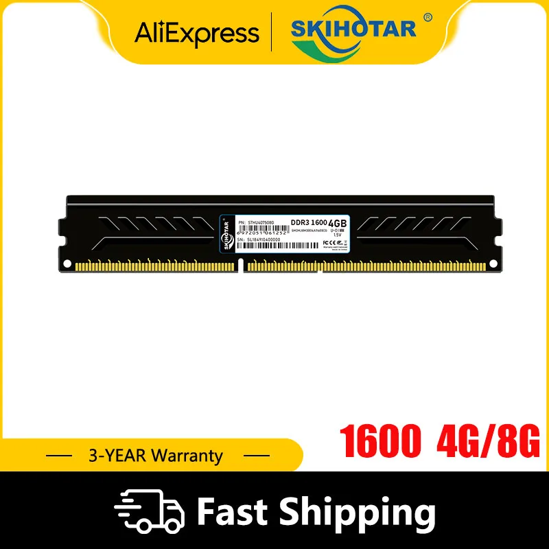 

SKIHOTAR Desktop Ram 4GB 8GB Desktop Gaming Memory Udimm DDR3 1600mhz 4GB 8GB High Performance Desktop Memory