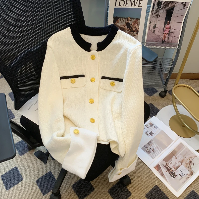 Элегантный винтажный кардиган свитер женское вязаное пальто куртка Осень-зима