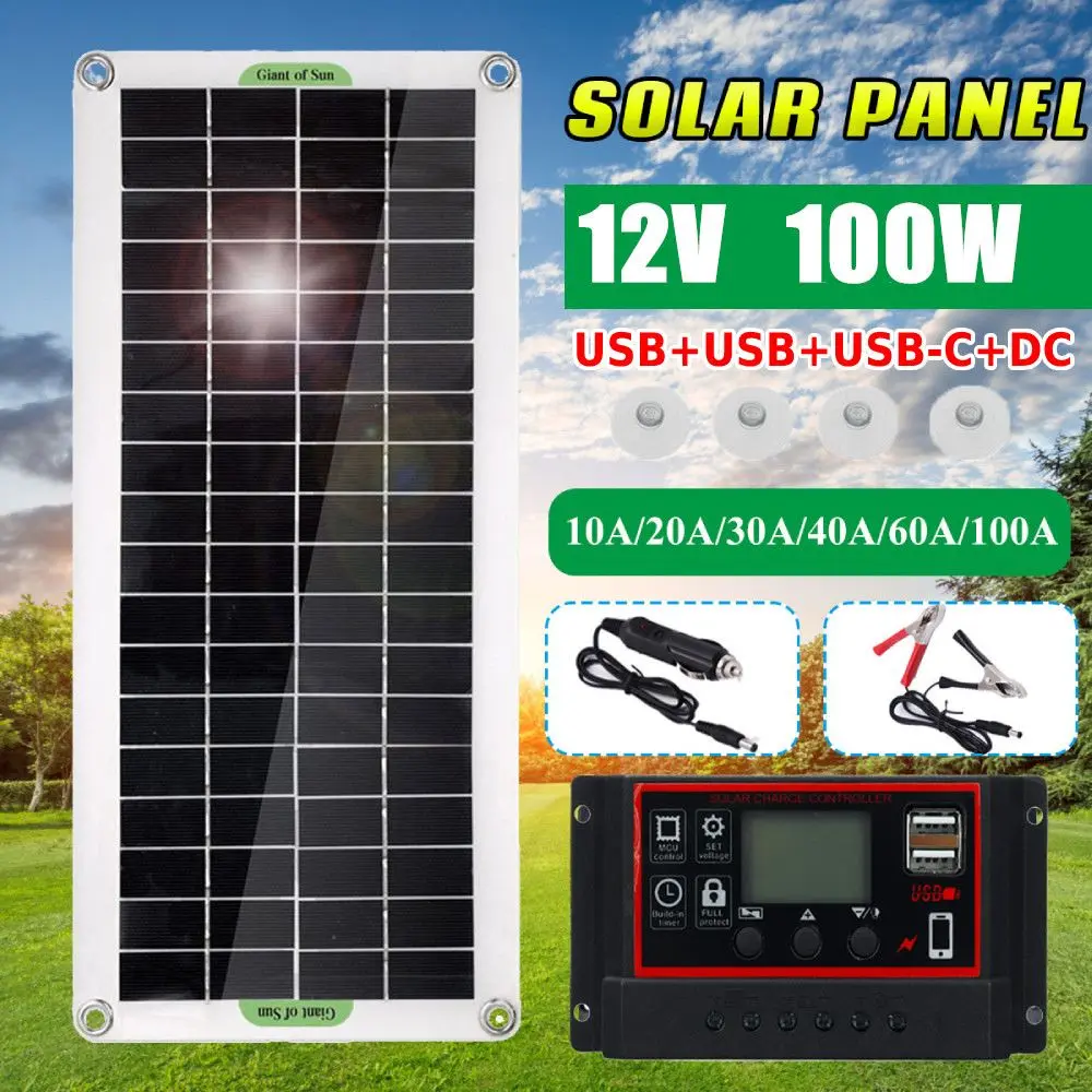 

100W Flexible Solar Panel 12V Battery Charger Dual USB With 60A 100A Controller Solar Cells Power Bank for Phone Car Yacht RV