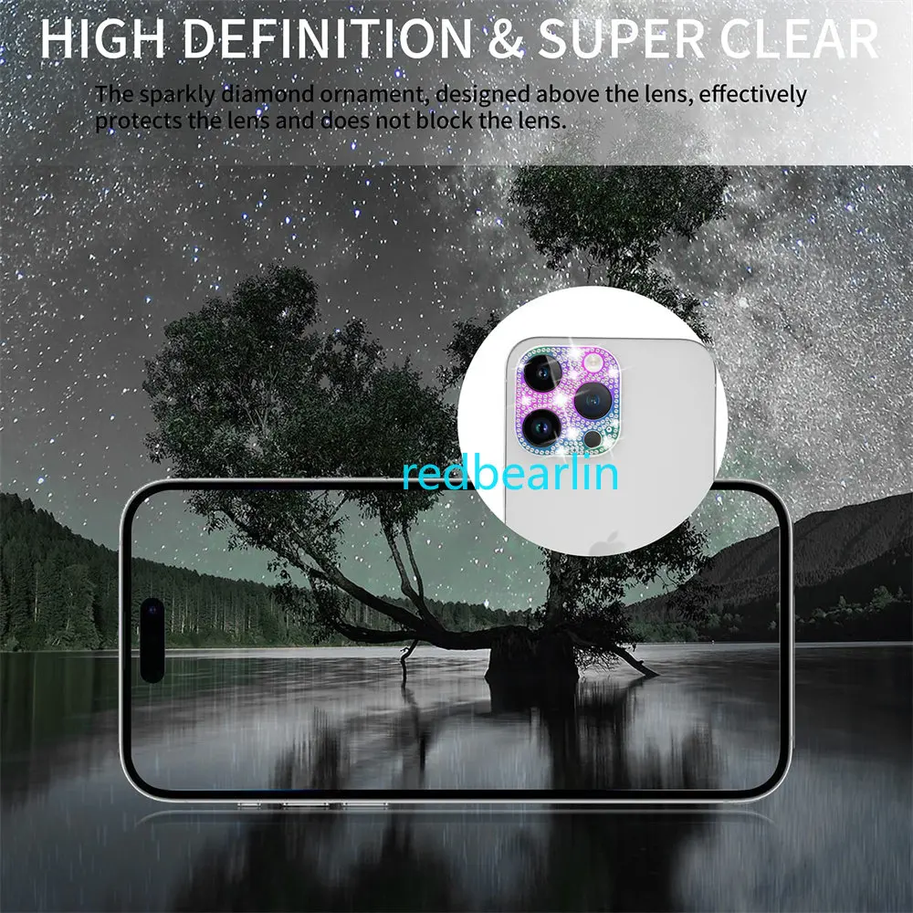 20pcs Luxury Shiny Crystal Diamond Camera Lens Protector For iPhone 11 12 13 14 Pro max Bling Glitter Metal Lens Back Cover