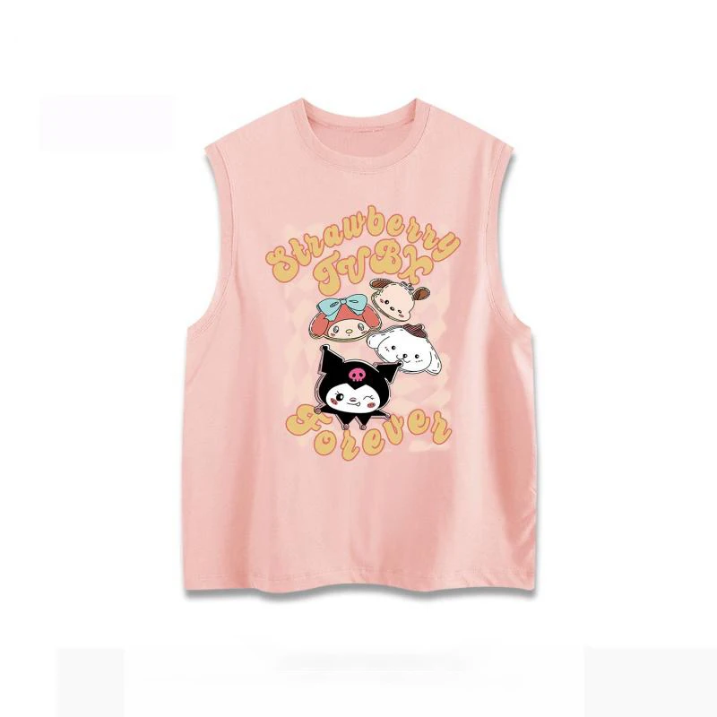 

New Sanrio Cotton Unisex Tank Vest Kuromi My Melody Pochacco Cartoon Summer Casual Sports Top Cute Student Loose Bottoming Shirt