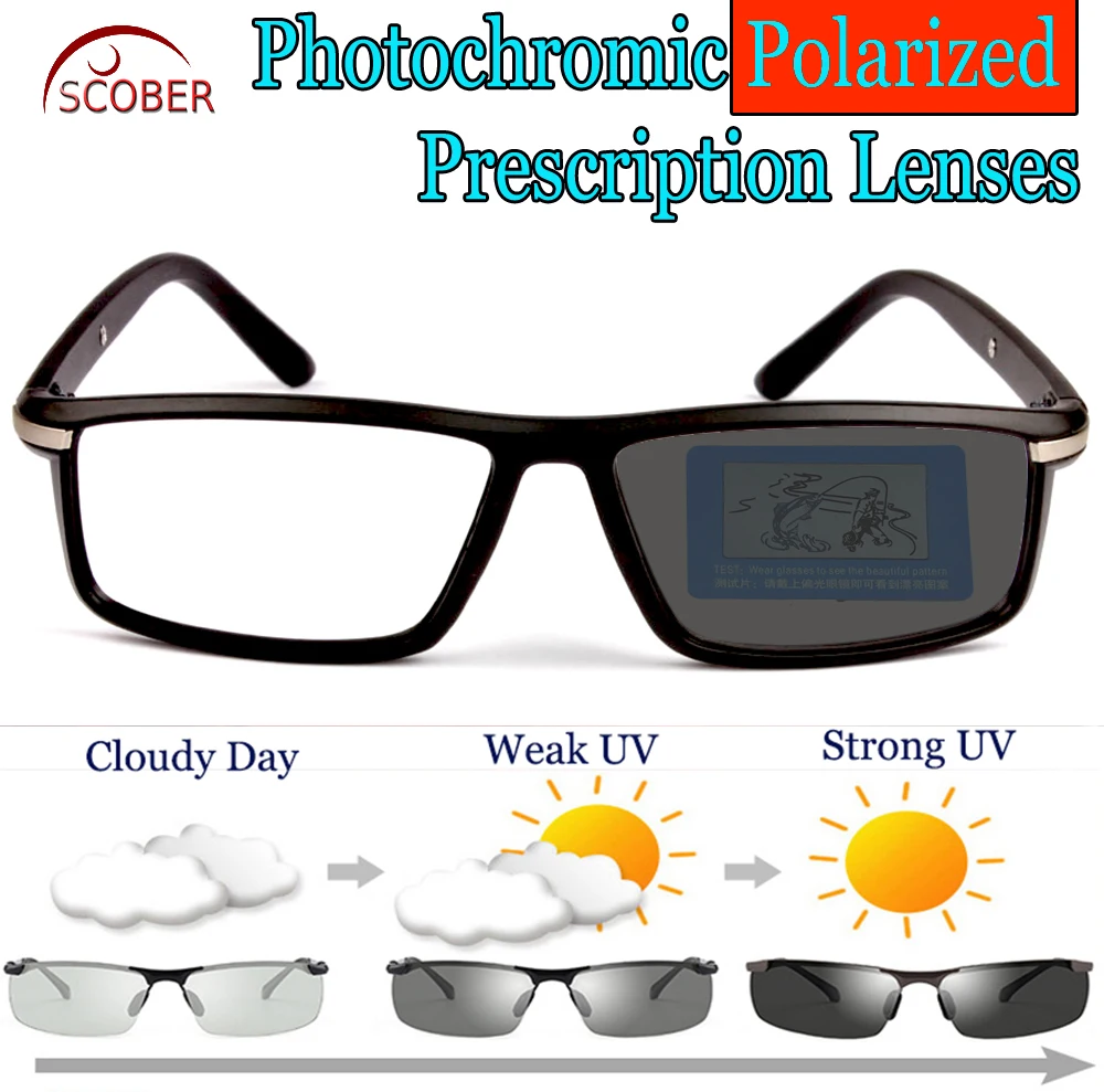 

Oculos Masculino Photochromic Polarized Prescription Sunglasses Custom Made Myopia Minus Lens -1 -1.5 -2 -2.5 -3 -3.5 -4 To -6