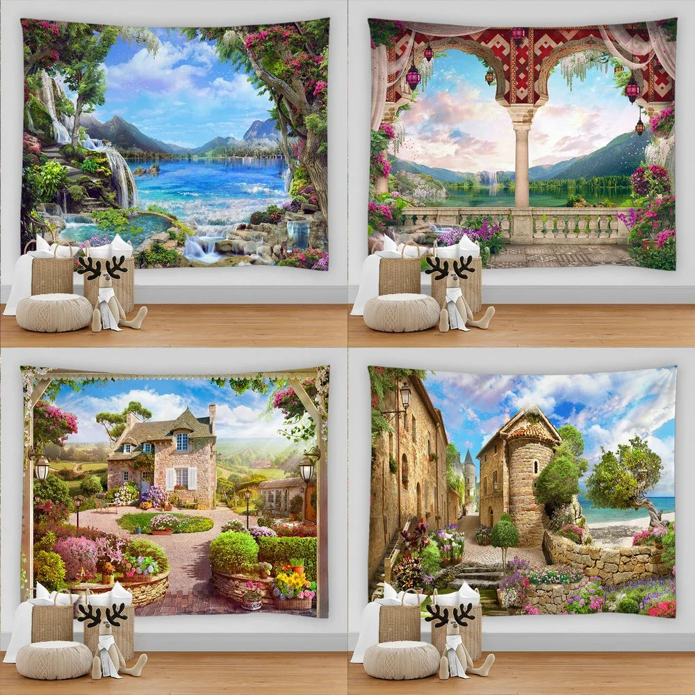 Красивый Старинный архитектурный принт настенный гобелен в стиле хиппи ткань