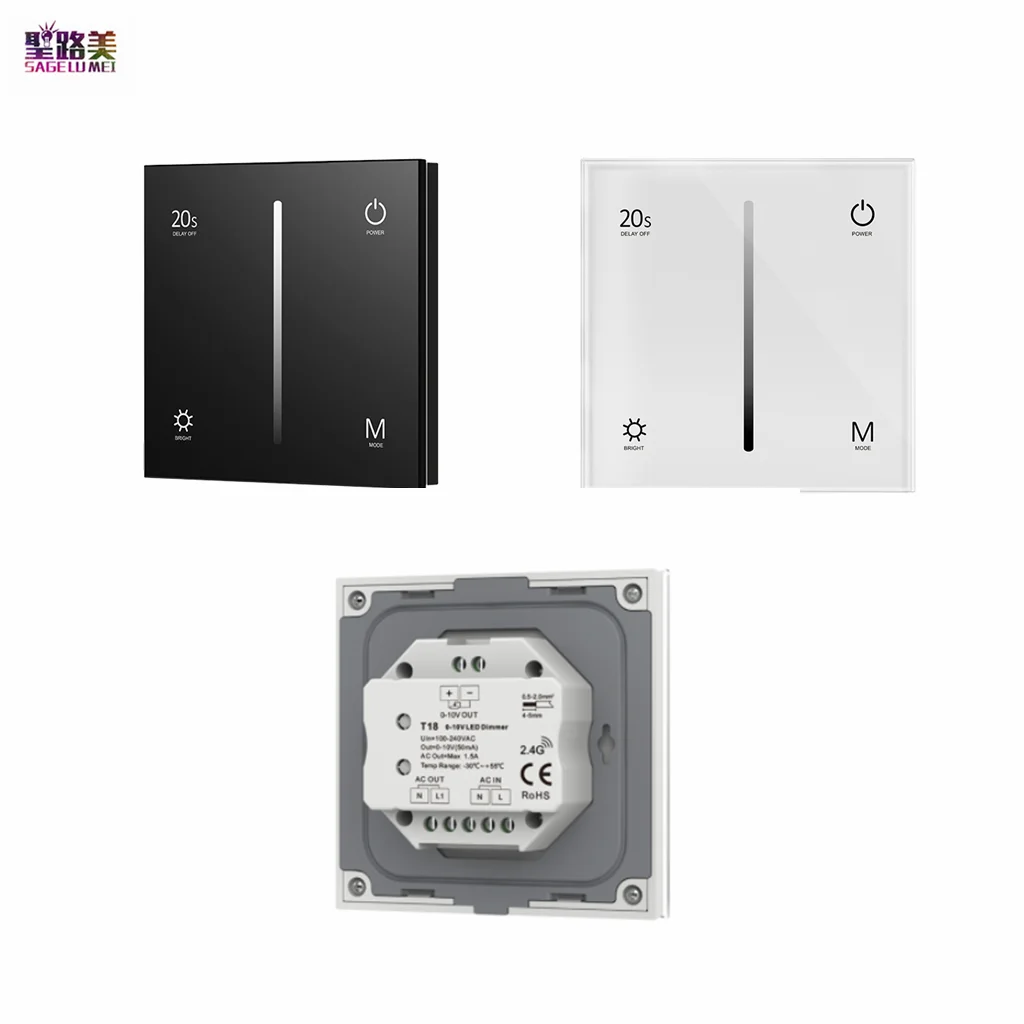 

AC110V-220V T18 1 Zone 0-10V Touch Panel Dimmer Brightness slide White & Black Shell 86 size For Single Color LED Strip Lights