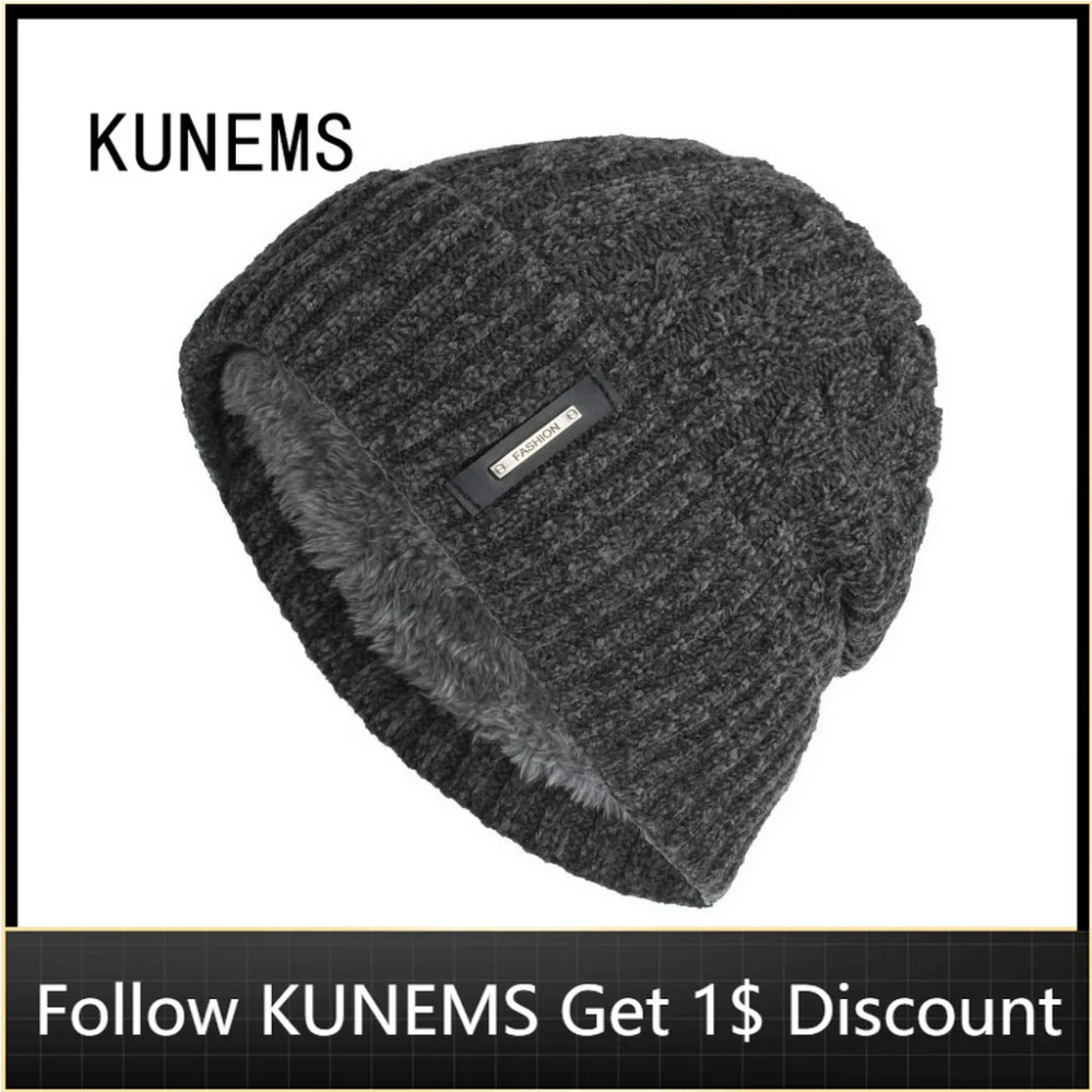 KUNEMS Winter Hats for Men Fashion Knitted Beanies Bonnets Velvet Keep Warm Caps Casual Dad Hat Soft Cap Scarf Skullies Gorras
